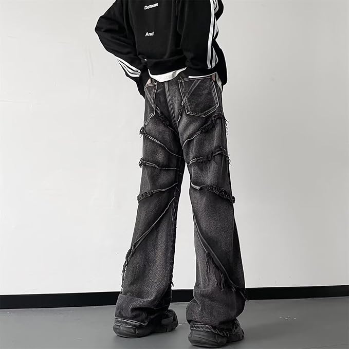 Men's Baggy Jeans Y2k Hip Hop Pants Stacked Jeans for Women Mid Rise Fashion Grunge Streetwear Clothes Black