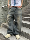 HUNGSON Mens Baggy Jeans for Men Women Y2k Skater Vintage Plain Pants Casual Wide Leg Jeans Loose Fit Denim Jeans
