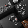 17IF 26-35 Pcs Vintage Silver Knuckle Rings Set for Women Men, Grunge Gothic Rings Chunky Aesthetic Snake Stackable Adjustable Punk Bulky Finger Alt Fairy Skull Frog Heart Star Flower Midi Ring Pack