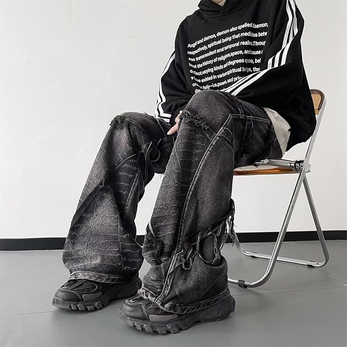 Men's Baggy Jeans Y2k Hip Hop Pants Stacked Jeans for Women Mid Rise Fashion Grunge Streetwear Clothes Black
