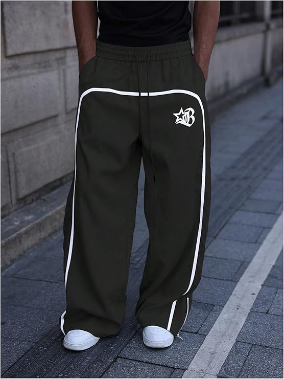Men's Wide Leg Baggy Sweatpants Y2K Graphic Zip Hem Casual Workout Athletic Trousers Track Pants