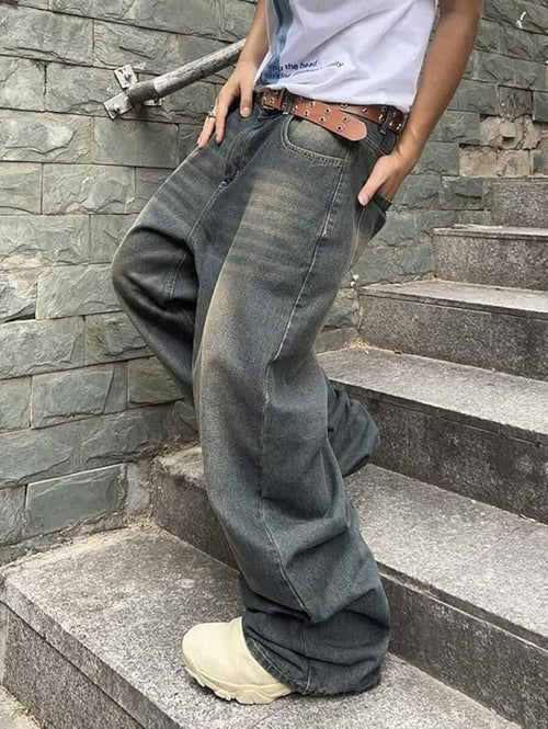 HUNGSON Mens Baggy Jeans for Men Women Y2k Skater Vintage Plain Pants Casual Wide Leg Jeans Loose Fit Denim Jeans